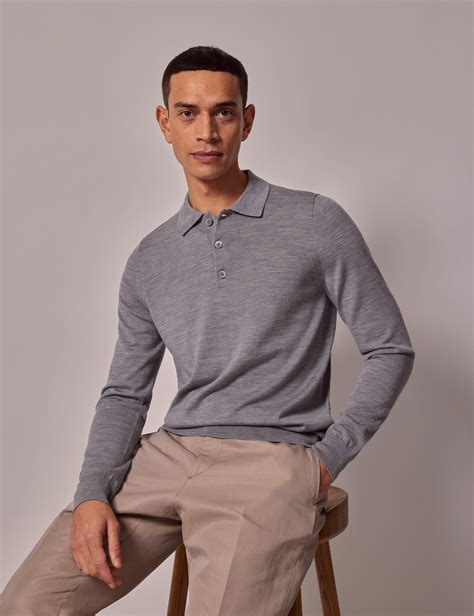 Wool Polo Shirt in Mid grey 